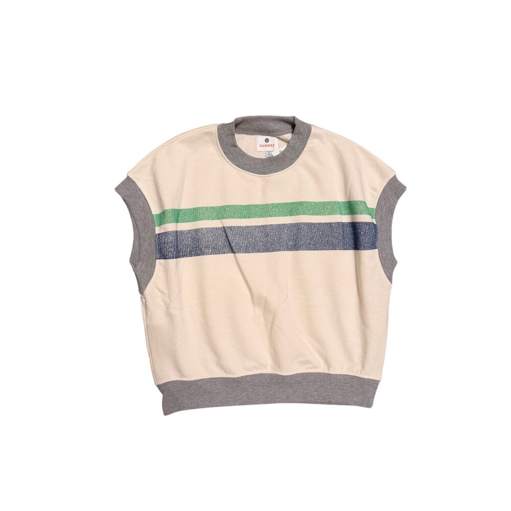 Sundry Cream Green & Blue Striped Sleeveless Sweatshirt XS